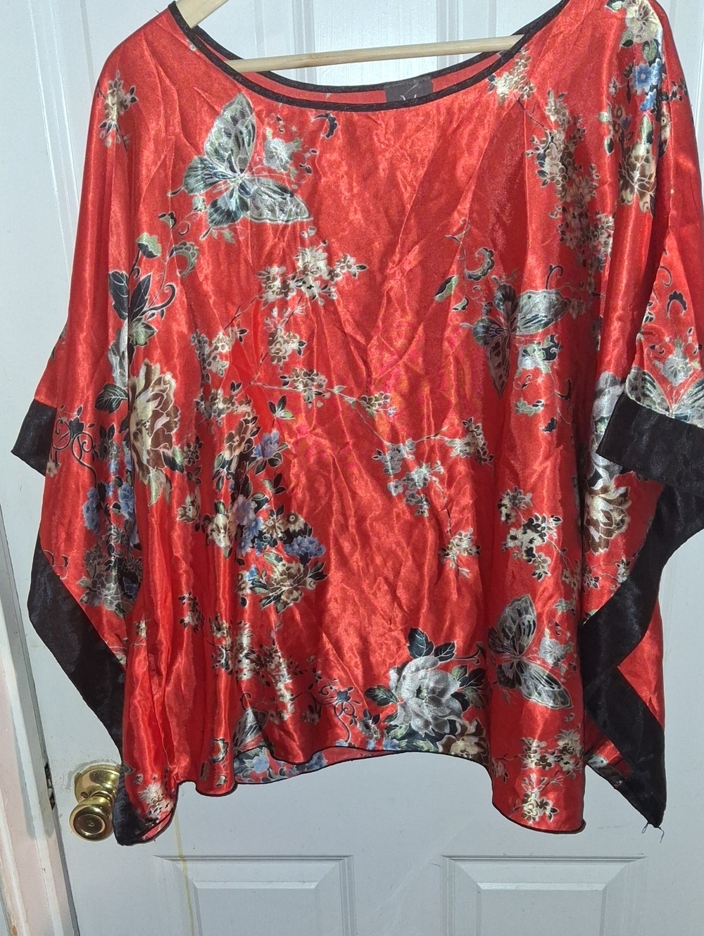 Dots Red Satin Top with Black Trim